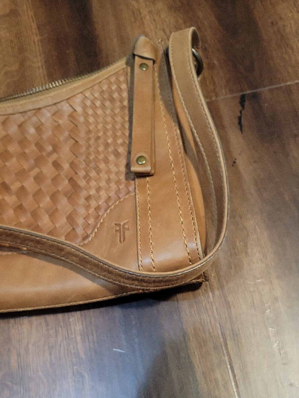 Frye Melissa Tan Woven Leather Crossbody Bag - Picture 7 of 9